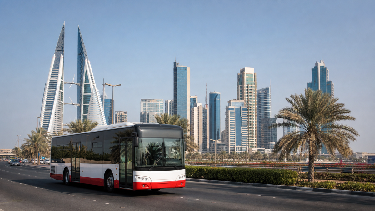 Bahrain skyline and public transit corridor